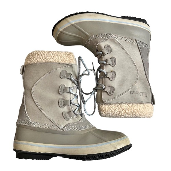L.L. Bean Women’s Suede Snow Boots Gray Fleece Lined Duck Winter Lace Up Size 8 - Picture 5 of 10